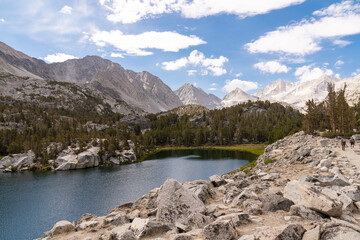 alpine lake rugged mountains 