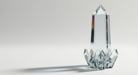 柔らかな光を浴びて澄み切った透明なクリスタルが輝きを放つミニマルな美学白い背景に映える優雅な造形. AI Generated