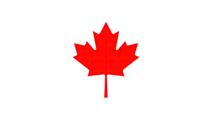 A vibrant red maple leaf emblem centered on a stark black backdrop