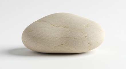 自然な色合いの丸い滑らかな石が白い空間に静かに佇む 穏やかな光がその優しい質感を美しく際立たせる. AI Generated