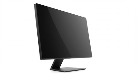 純白の背景に佇む洗練されたモダンな黒いコンピュータモニター ミニマルデザインとクリーンなフォルムが柔らかなスタジオ光で美しく強調され デジタルワークに最適な現代的な雰囲気を醸し出す. AI Generated