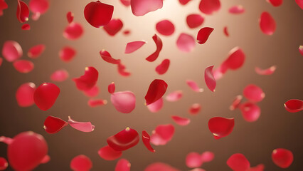 Romantic Falling Red and Pink Rose Petals with Warm Glowing Background