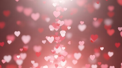 Abstract Background with Romantic Pink and Red Heart Bokeh Effect