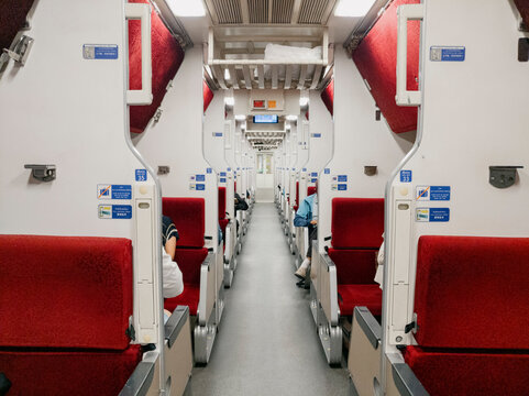 Interior View inside a train commuter in Thailand