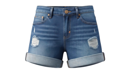 Ripped Denim Shorts with Cuffed Hems