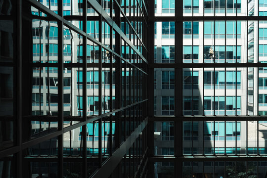 Linear window perspective in teal