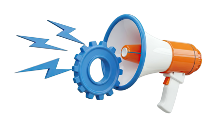 Megaphone with Gear and Lightning Bolts - Announcement or Idea Concept