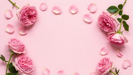 Valentine's Day: Pink Roses Frame on Pastel Background with Copy Space