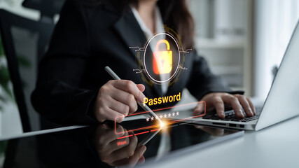 A concept of user authentication and password security. The interface shows a password strength meter, highlighting the importance of creating a strong code for account protection. Fermion