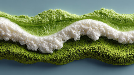 Close-up of a textured green sponge with white foam on top.