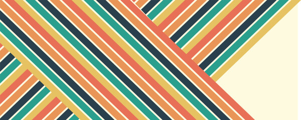 Abstract background of rainbow groovy Wavy Line design in 1970s Hippie Retro style. Vector pattern ready to use for cloth, textile, wrap and other.
