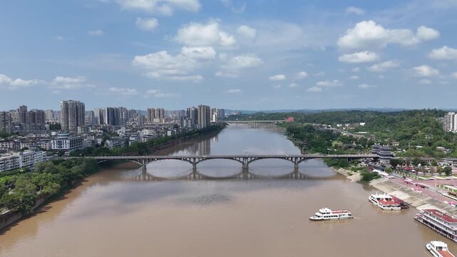 Leshan Min River Bridge Aerial View, Sichuan China