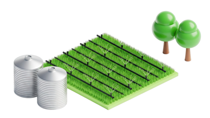Irrigation System for Greenery with Water Tanks and Trees