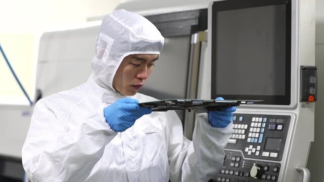 工場で製品を検査する作業員