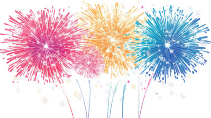 Colorful fireworks burst on transparent background