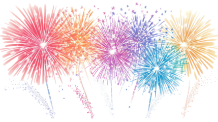 Colorful fireworks display on transparent background