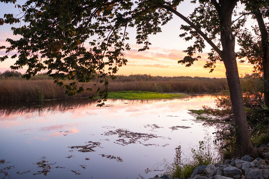 Tranquil River Sunset Reflections and Foliage