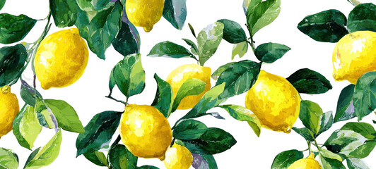 Lemons on branches watercolor illustration on transparent background