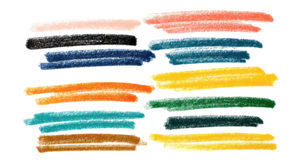 Colorful pastel brush strokes on transparent background