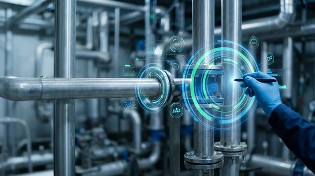 Industrial pipe and valve system with digital interface, hand in glove control technology for factory automation and monitoring environment