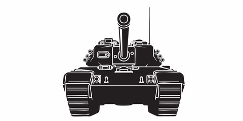 Detailed military tank line art illustration, modern armored battle tank outline, black and white vector drawing, side perspective