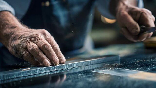 Skilled worker sharpening metal die edges using specialized tools to maintain cutting accuracy and prolong tool usability in a manufacturing environment.