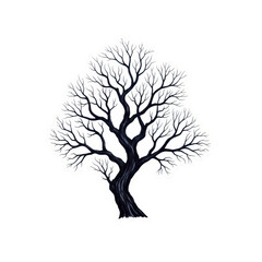 Fototapeta premium Highly detailed watercolor illustration of a skeletal, leafless spooky tree with aggressively gnarled branches, isolated flat lay on a seamless transparent background. halloween holiday concept