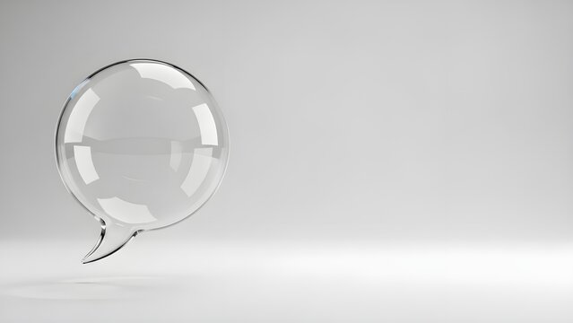 Transparent Glossy Glass Speech Bubble Floating on Gray Background
