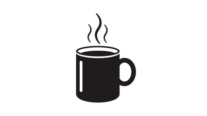 Simple black coffee mug icon with steam rising.