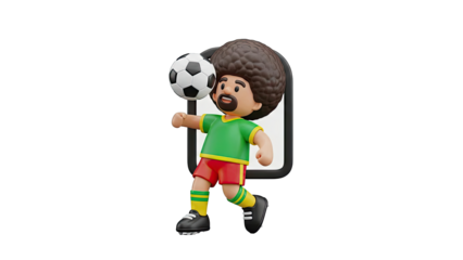 3D Cartoon Soccer Player with Afro Hair and Football
