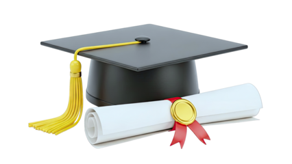 Graduation Cap and Diploma with Gold Seal