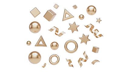 Golden Geometric Shapes and Confetti