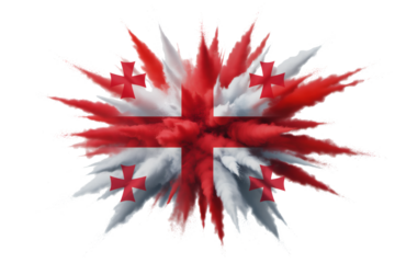 Explosive rendering of the Georgian flag with dynamic burst creating a modern patriotic symbol of Georgia