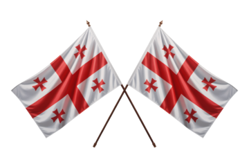 Proudly display two elegant Georgian flags waving, symbolizing national pride, perfect for cultural events and patriotic displays