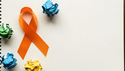 Orange ribbon and crumpled paper on a white background, representing ADHD awareness and the neurodivergent community