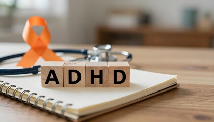 Visual of an ADHD icons, orange ribbon, and jigsaw pieces, emphasizing ADHD Awareness Month and neurodivergent themes
