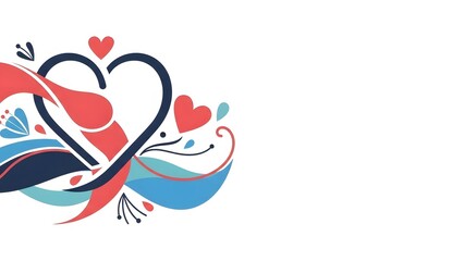 Valentine's Day: Heart Ribbon Banner With Copy Space on White