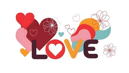 Valentine's Day: Colorful Love Typography With Hearts on White