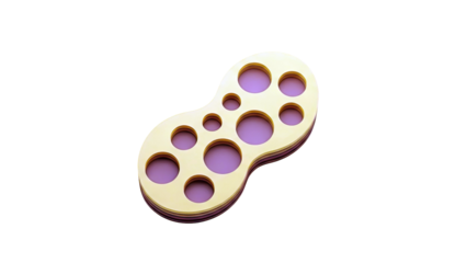 Abstract yellow peanut-shaped object with circular cutouts