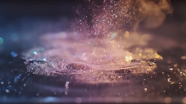 Dynamic Water Splash with Sparkling Particles and Vibrant Colors in Motion.