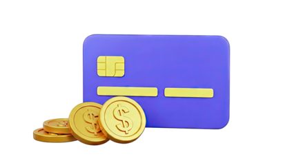Purple Credit Card with Gold Dollar Coins