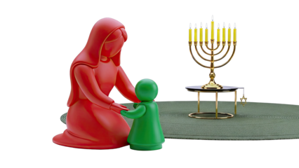 Hanukkah Celebration: Parent and Child by Menorah