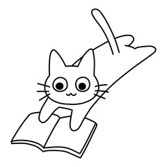 読書をしながら寝転ぶ可愛い猫のイラスト