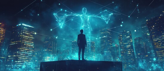 Man Gazing at Futuristic Cityscape