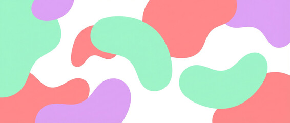 Abstract background with organic shapes in pastel colors like purple, mint green, and coral pink.