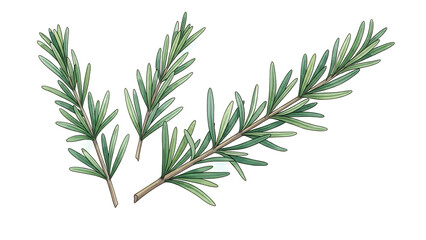 Obraz premium Illustration of rosemary branches with green leaves on a white background viewed from directly above