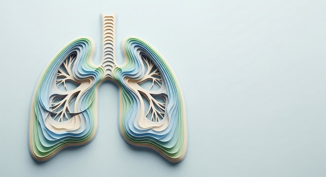 A paper model of a human lung with a blue background