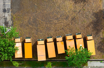 Orange Delivery Trucks Parked Aerial View