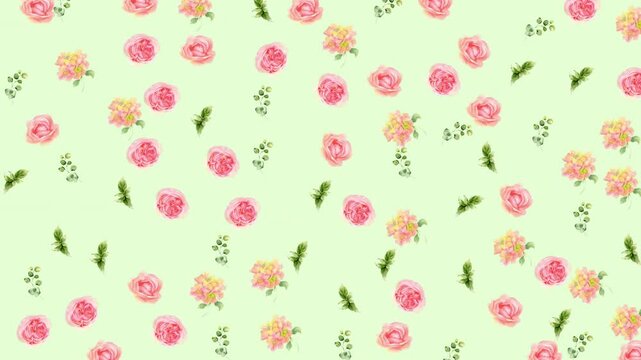Soft and elegant floral watercolor pattern with pastel blossoms on a pink background, perfect for romantic, decorative, and fashion oriented designs.