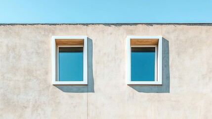 Modern building facade with two windows, sunny day